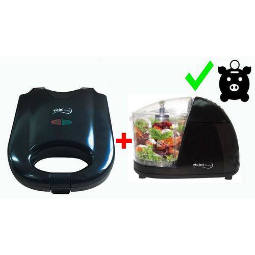 Kit Sanduicheira Antiaderente Grill Epv-828 + Mini Processador de Alimentos Epv-86 Vicini