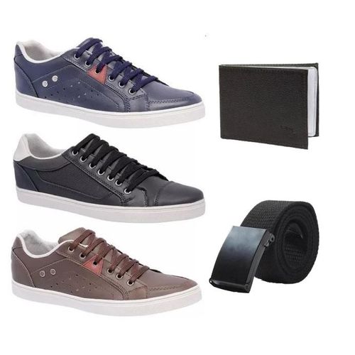 Kit 3 Sapatos Casuais Style Shoes +1 Carteira +1 Cinto 34