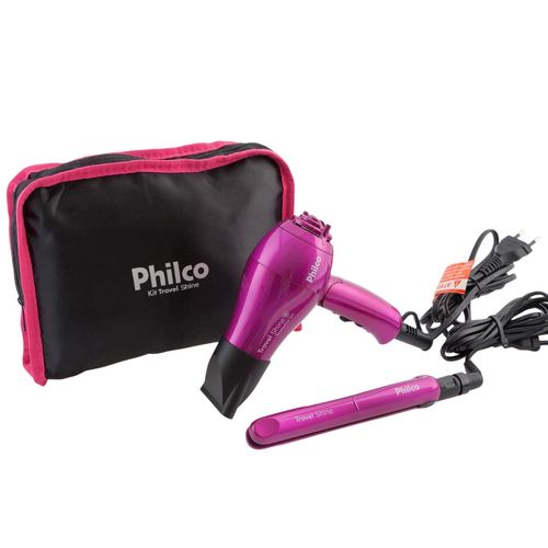 Kit Secador e Chapinha Prancha Philco Travel Shine Bivolt