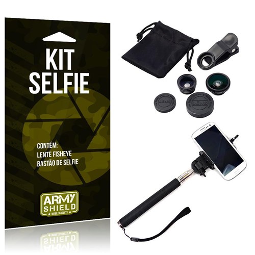 Kit Selfie Lg K10 Lente Fisheye 3in1 + Bastão Selfie - Armyshield