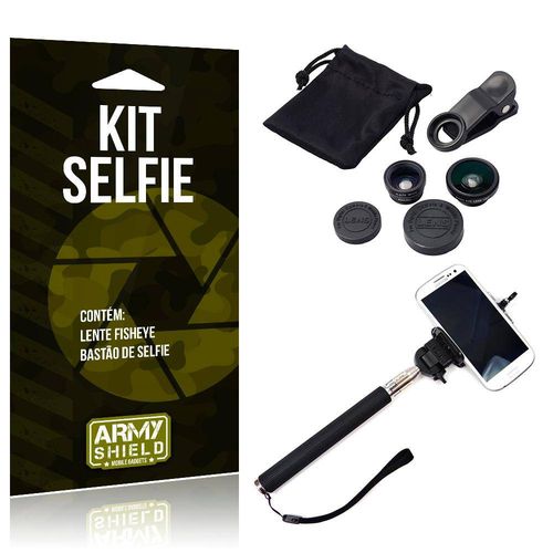 Kit Selfie Lenovo K6 Plus Lente Fisheye 3in1 + Bastão Selfie - Armyshield