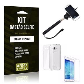 Kit Selfie Samsung J2 Prime Bastão Selfie + Capa Tpu + Película de Vidro -ArmyShield