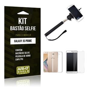 Kit Selfie Samsung J5 Prime Bastão Selfie + Capa Tpu + Película de Vidro -ArmyShield