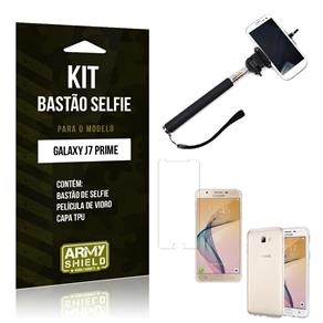 Kit Selfie Samsung J7 Prime Bastão Selfie + Capa Tpu + Película de Vidro -ArmyShield