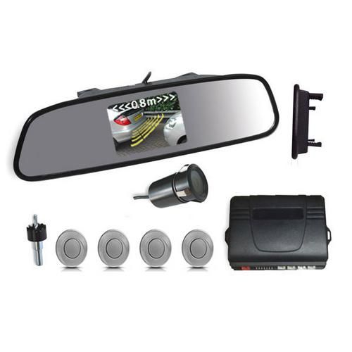 Kit Sensor de Estacionamento Branco com Câmera de Ré Espelho Retrovisor