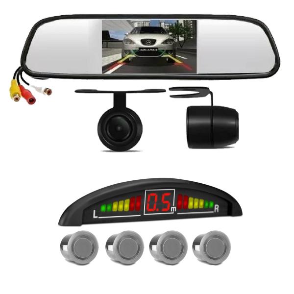 Kit Sensor de Estacionamento Câmera de Ré Espelho Retrovisor - Auto Mais