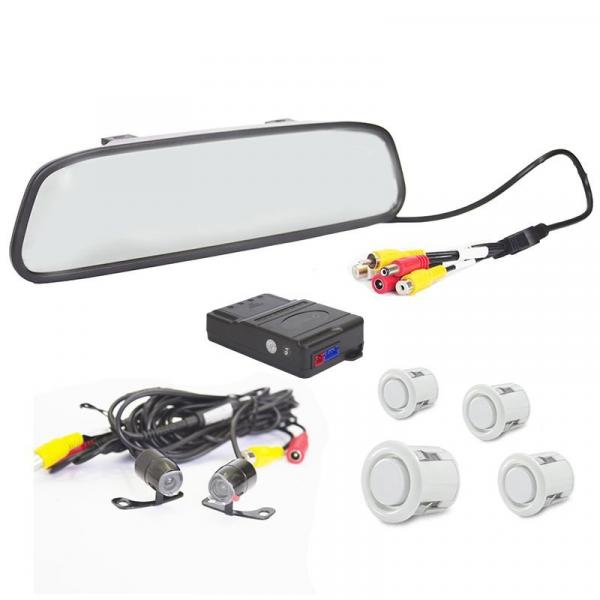 Kit Sensor de Estacionamento e Camera de Ré com Espelho Retrovisor Branco - Prime