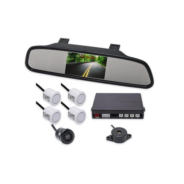 Kit Sensor de Estacionamento Retrovisor LCD Camera Ré Branco - Orbe