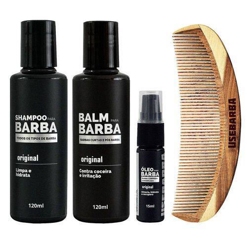 Kit Shampoo + Balm + Óleo + Pente de Madeira U para Barba Usebarba