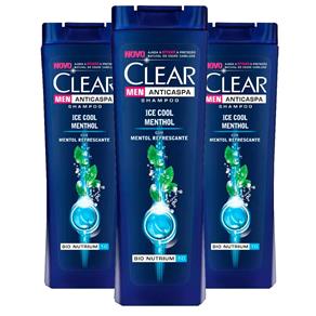 Kit 3 Shampoo Clear Ice Cool Menthol - - 200 Ml