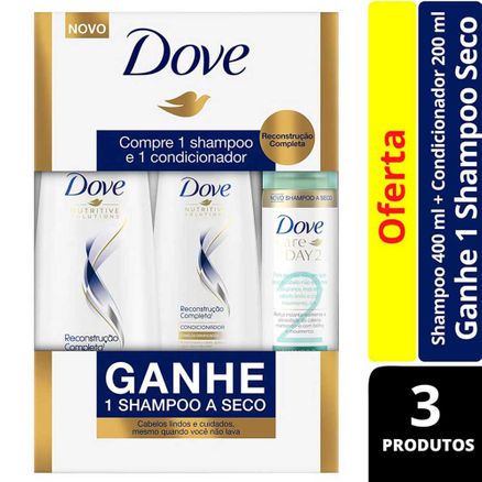 Kit Shampoo + Condicionador Dove Reconstrução Completa Grátis Shampoo a Seco Dove Care On Day 2