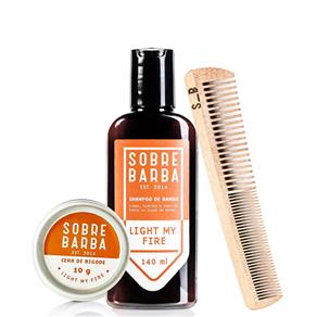 Kit Shampoo de Barba + Cera de Bigode Light My Fire e Pente Duplo Sobrebarba