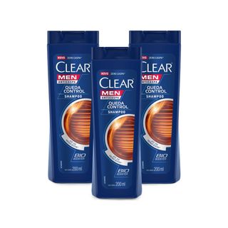 Kit 3 Shampoos Anticaspa Clear Men Controle da Queda 200Ml - Leve 03 Pague 02