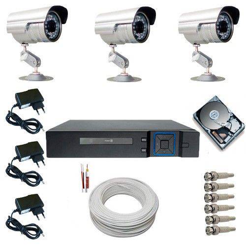 Kit Sistema de Monitoramento Completo 3 Câmeras Segurança Infravermelho HD 250 GB