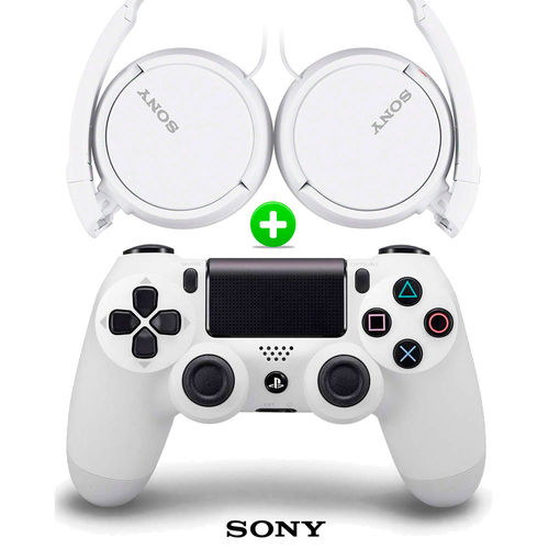 Kit Sony Controle Ps4 Slim Dualshock Wireless + Headphone Dobrável Sony Mdr-zx110 - Branco