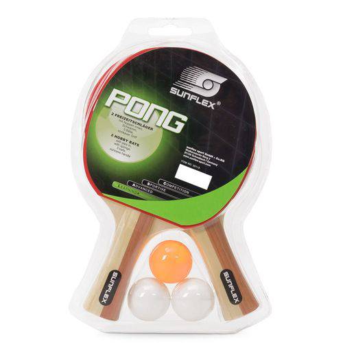 Kit Sunflex Tênis de Mesa Pong com 02 Raquetes e 03 Bolinhas