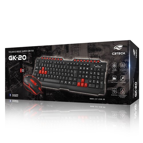 Kit Teclado e Mouse Gamer C3tech Gk-20Bk - Preto/Vermelho
