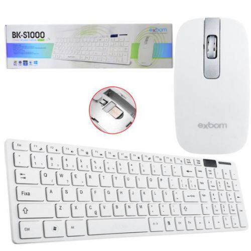 Kit Teclado e Mouse Sem Fio Wireless ABNT - Embom