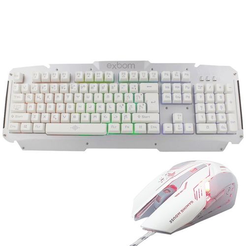 Tudo sobre 'Kit Teclado Semi Mecânico + Mouse Gamer Profissional USB Abnt2 Led Metal BK-G200 GM-600 Prata Branco'