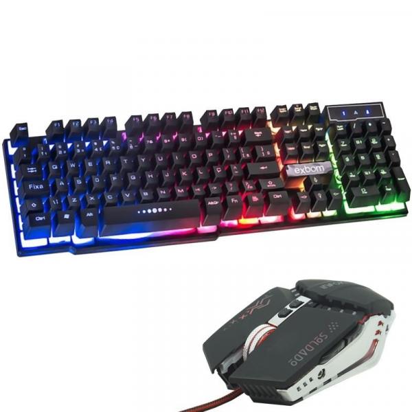 Kit Teclado Semi Mecânico + Mouse Gamer Profissional Usb Abnt2 Led Rgb Metal BK-152C GM-705 Preto - Exbom/infokit