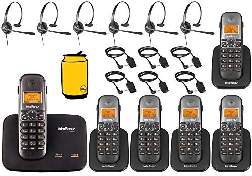 Kit Telefone Fixo Sem Fio com Bina 2 Linhas 5 Ramal Headset