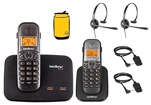 Kit Telefone Fixo Sem Fio com Bina 2 Linhas Ramal e Headset