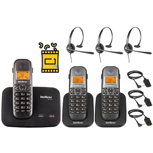 Kit Telefone Fixo Sem Fio com Bina 2 Linhas 2 Ramal Headset