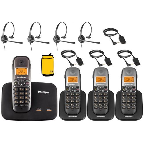 Kit Telefone Fixo Sem Fio com Bina 2 Linhas 3 Ramal Headset