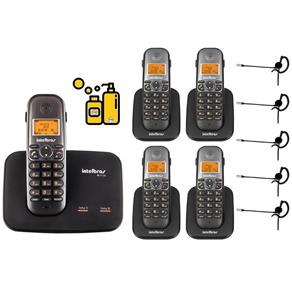 Kit Telefone Fixo Sem Fio 2 Linhas com 4 Ramal Bina Headset - Bivolt