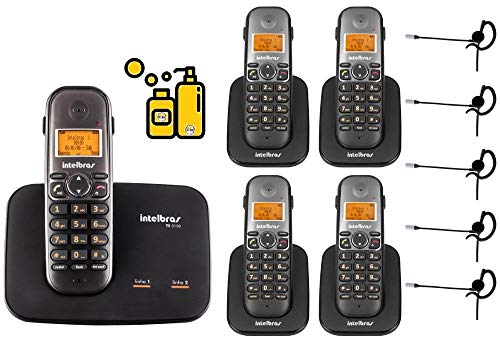 Kit Telefone Fixo Sem Fio 2 Linhas com 4 Ramal Bina Headset