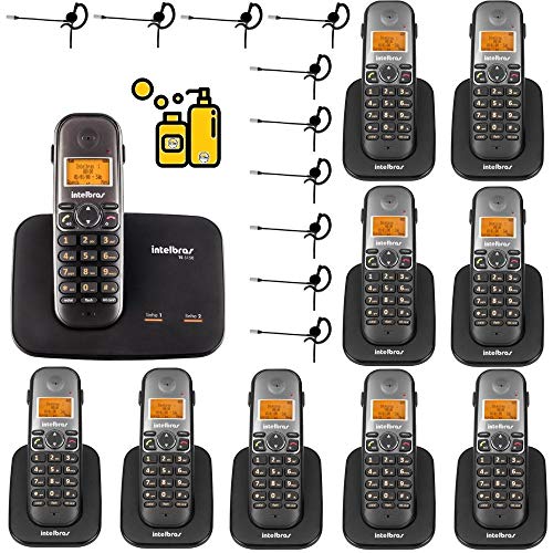Kit Telefone Fixo Sem Fio 2 Linhas com 9 Ramal Bina Headset