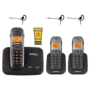 Kit Telefone Fixo Sem Fio 2 Linhas com 2 Ramal Bina Headset - Bivolt