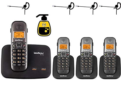 Kit Telefone Fixo Sem Fio 2 Linhas com 3 Ramal Bina Headset