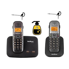 Kit Telefone Fixo Sem Fio 2 Linhas com Ramal Bina ID Headset - Bivolt