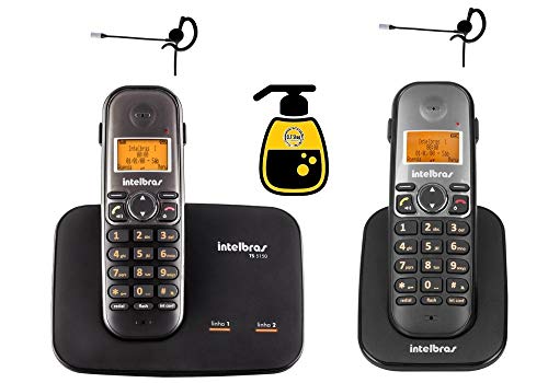 Kit Telefone Fixo Sem Fio 2 Linhas com Ramal Bina ID Headset