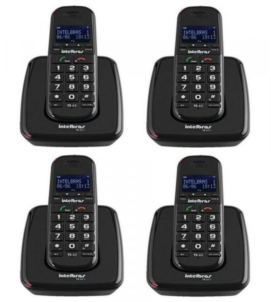 Kit Telefone Fixo Sem Fio TS 63V Preto com 3 Ramal Intelbras