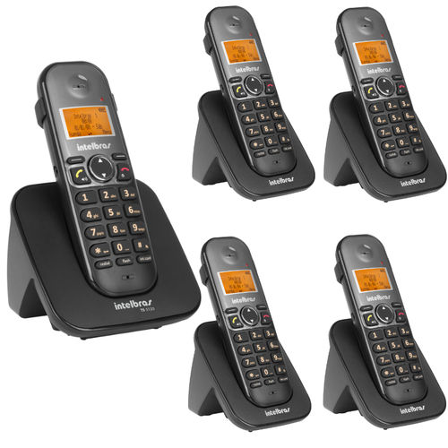 Kit Telefone Intelbras Bina/viva Voz Sem Fio Ts 5120 Preto + 4 Ramais Ts 5121 Preto