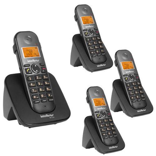 Kit Telefone Intelbras Bina/viva Voz Sem Fio Ts 5120 Preto + 3 Ramais Ts 5121 Preto