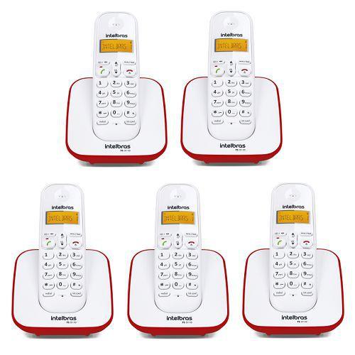 Kit Telefone Sem Fio + 4 Ramais Branco e Vermelho TS 3110 - Intelbras