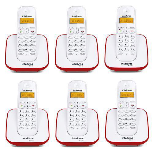 Kit Telefone Sem Fio + 5 Ramais Branco e Vermelho TS 3110 - Intelbras
