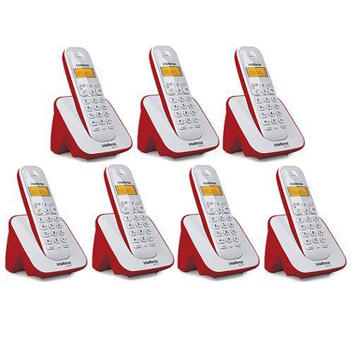 Kit Telefone Sem Fio + 6 Ramais Branco e Vermelho TS 3110 Intelbras