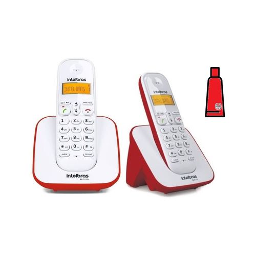 Kit com Telefone Sem Fio Ts 3110 + Ramal Intelbras Vermelho