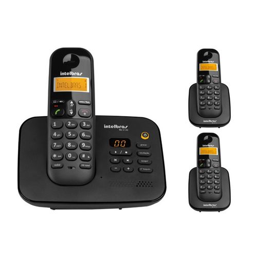 Kit Telefone Sem Fio Digital com Secretária Eletrônica Ts 3130 Intelbras + 2 Ramal Ts 3111 Intelbras