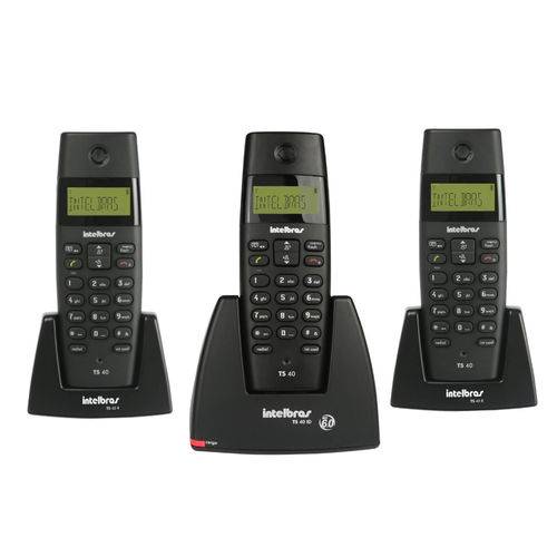 Kit Telefone Sem Fio Intelbras Ts40c Preto + Telefone Sem Fio Intelbras Ts40r Preto