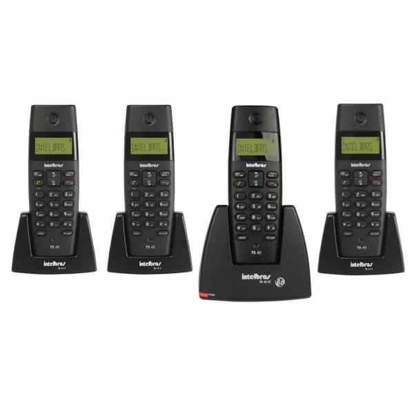 Kit Telefone Sem Fio Intelbras TS40C Preto + 2UN Telefones Sem Fio Intelbras TS40R Preto