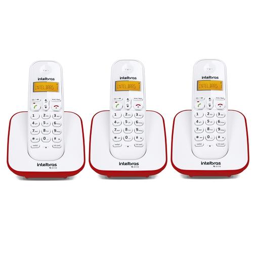 Kit Telefone Sem Fio + 2 Ramais Branco e Vermelho TS 3110 - Intelbras
