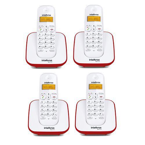 Kit Telefone Sem Fio + 3 Ramais Branco e Vermelho TS 3110 - Intelbras