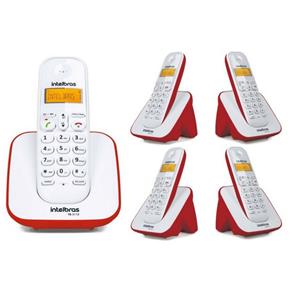 Kit Telefone Sem Fio Ts 3110 com 4 Ramal Intelbras Branco / Vermelho com Identificação de Chamadas.