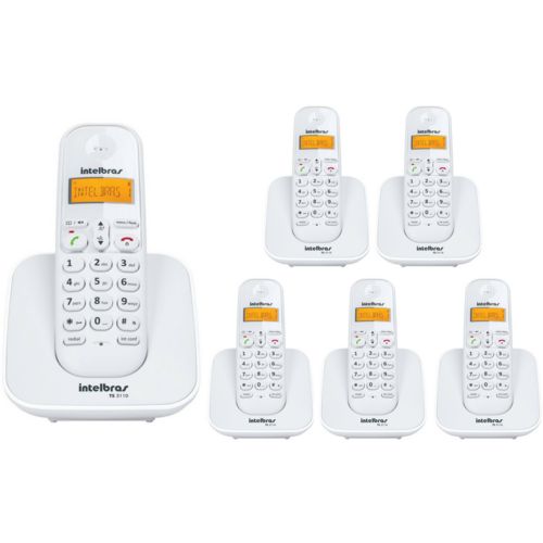 Kit Telefone Sem Fio Ts 3110 com 5 Ramal Adicional Intelbras Branco Dect 6.0