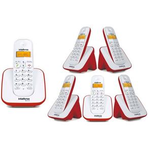 Kit Telefone Sem Fio TS 3110 com 5 Ramal Intelbras Branco / Vermelho com Identificação de Chamadas.